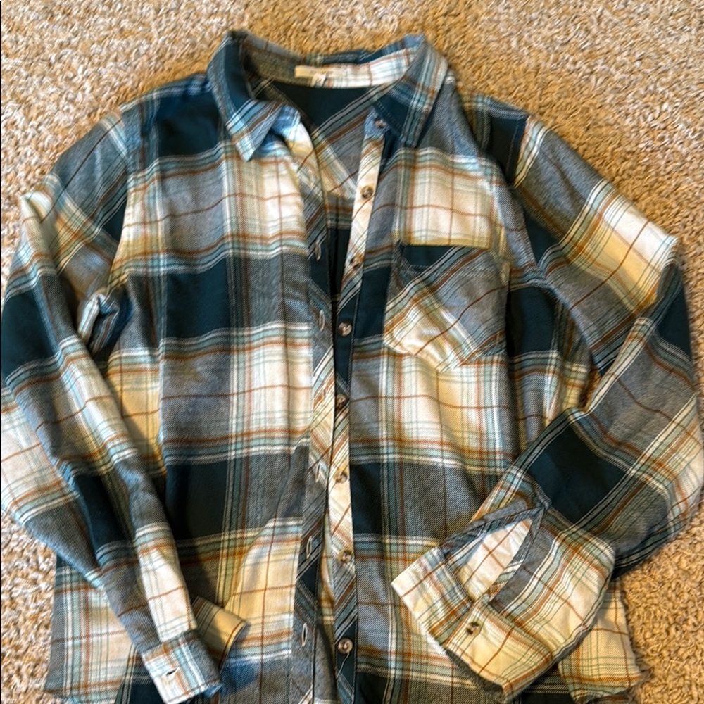 Maurices Green and White Casual Button Down Shirt
